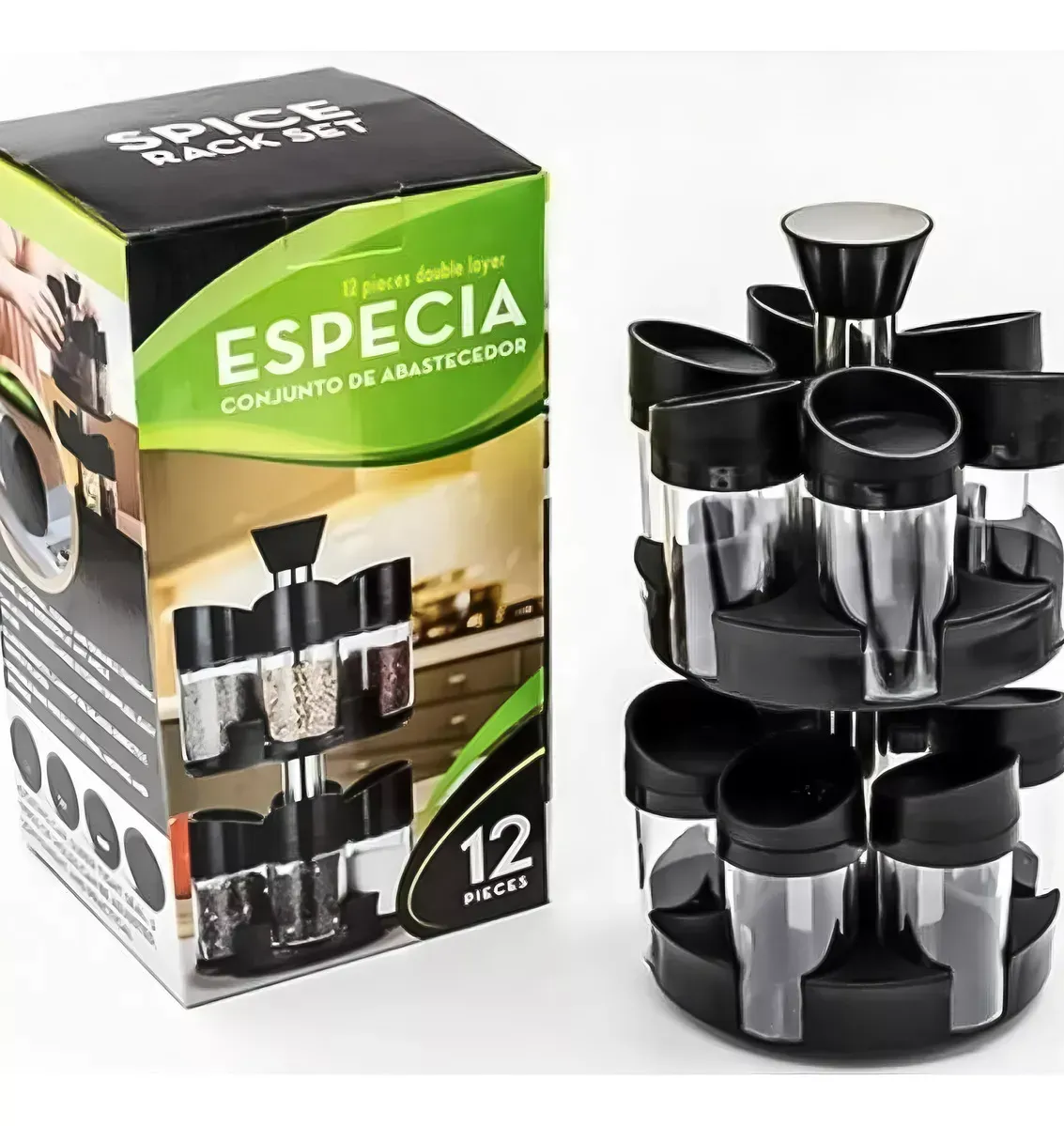 Especiero Condimenteros 2 Niveles Set 12 Envases Giratorio 