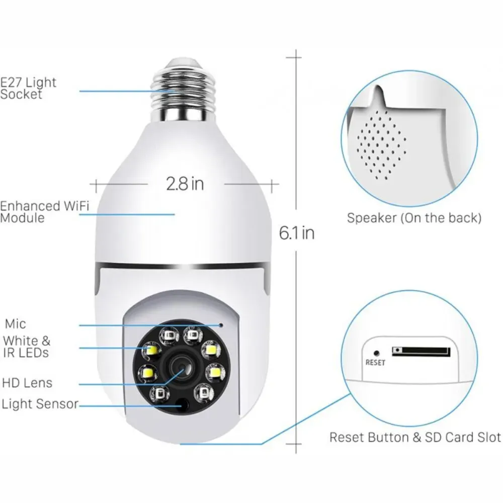 Camara Ip Tipo Bombillo 360º Robotica Wifi Vision Nocturna