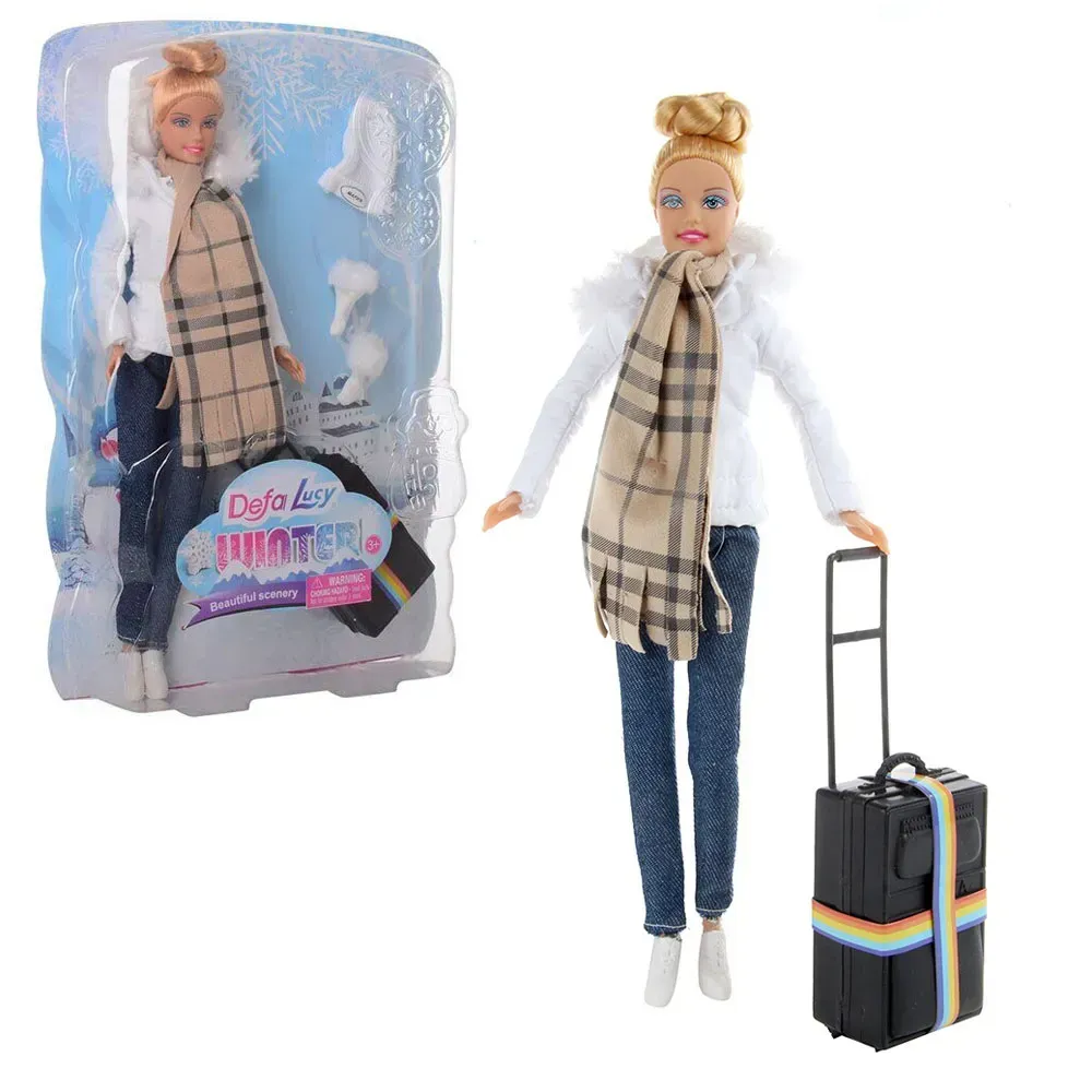 Muñeca viajera ropa invierno maleta + accesorios 