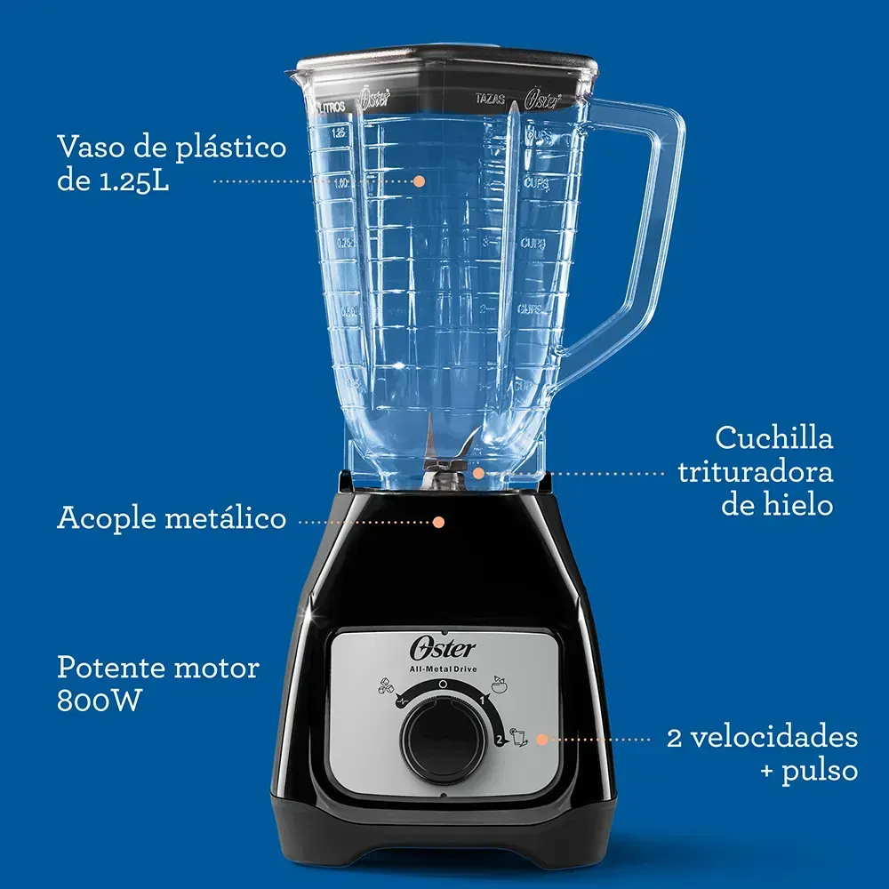 Licuadora con Control de Perilla 2 Velocidades más Pulso con Vaso de Plástico