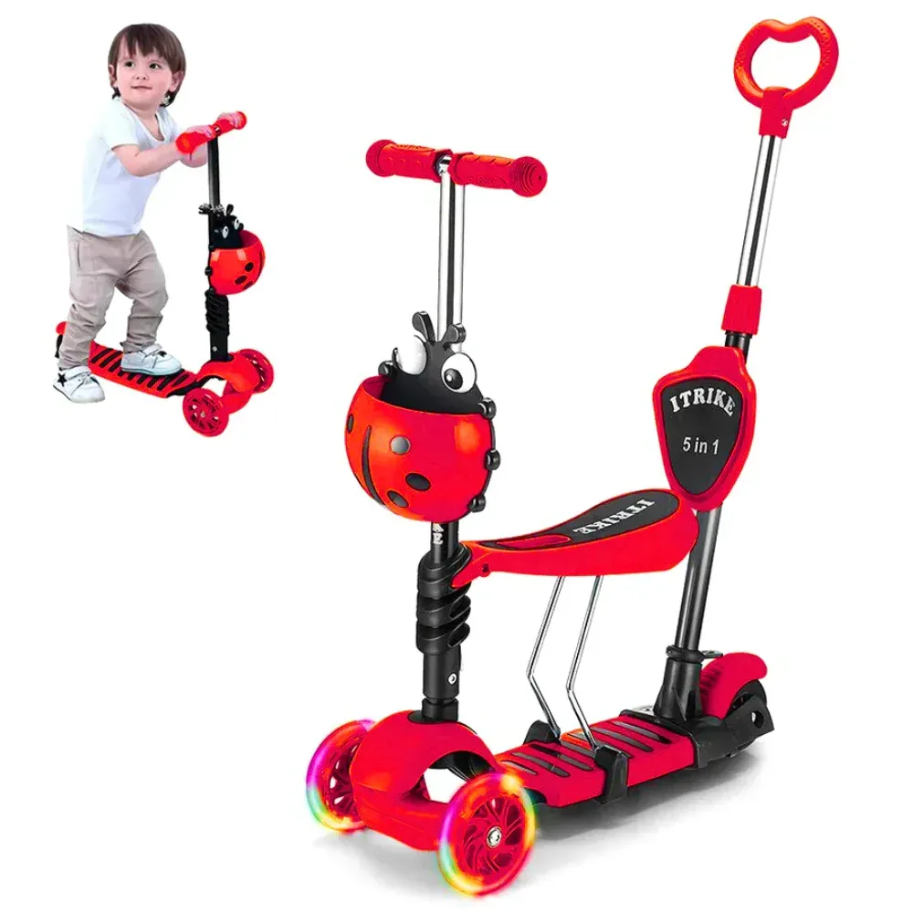 Patineta Para Niños Scooter Mariquita Luces Led Ajustable