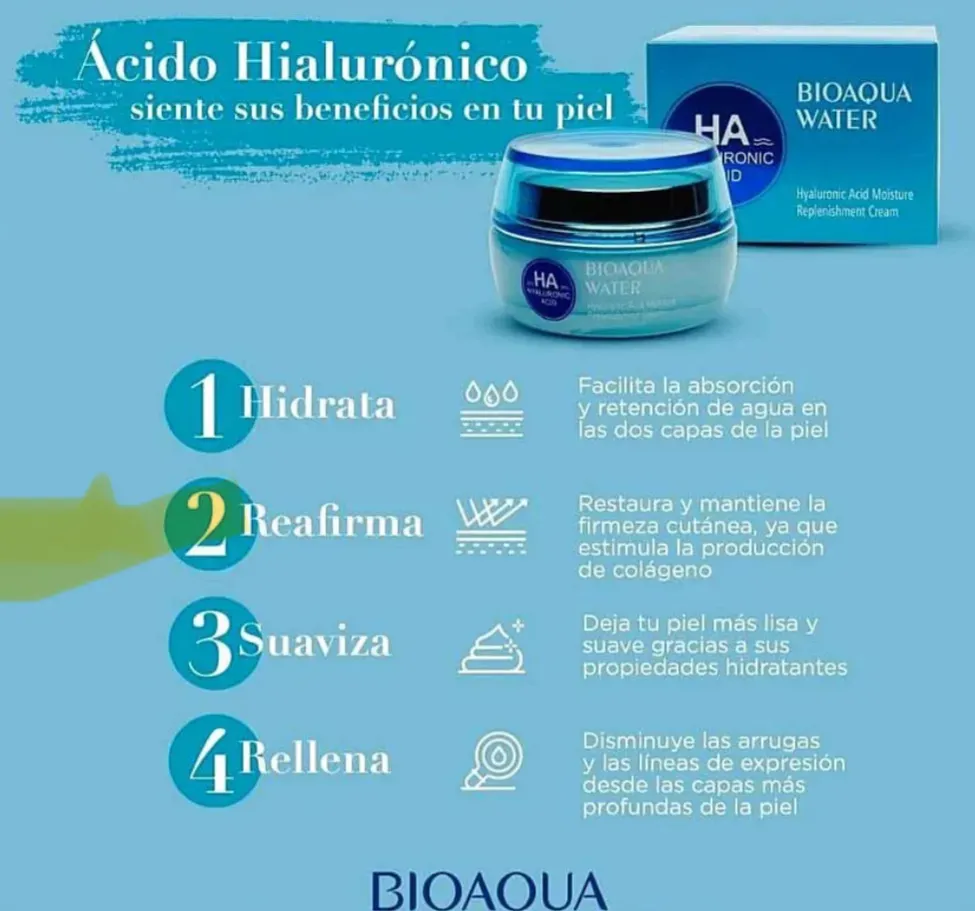 Crema Facial Hidratante de Acido Hialurónico Blanqueadora-Antiedad Water Get Bioaqua (50 gr)