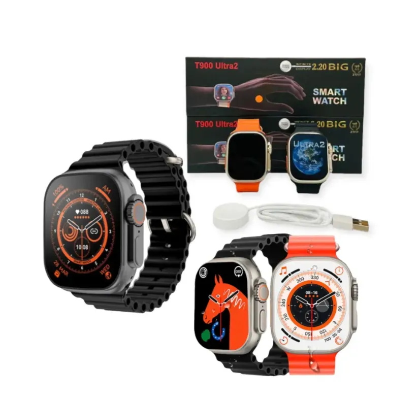 Smartwatch Reloj Inteligente T900 Pulso Negro - Naranja