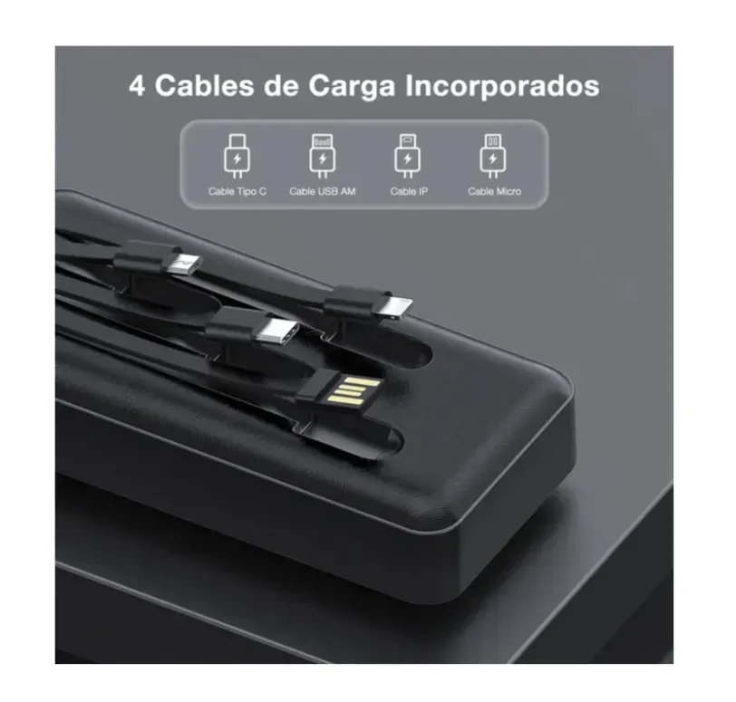 Power Bank Inalámbrica 1hora Con Multicables Tipo C V8 Lightning De 20.000mah