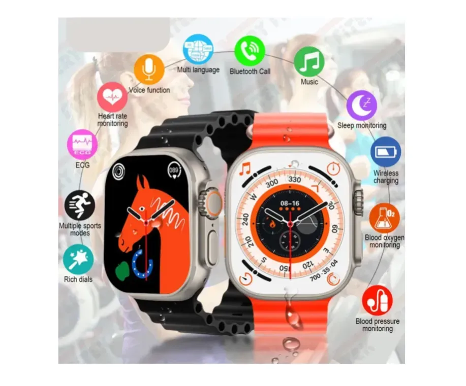 Smartwatch Reloj Inteligente T900 Pulso Negro - Naranja