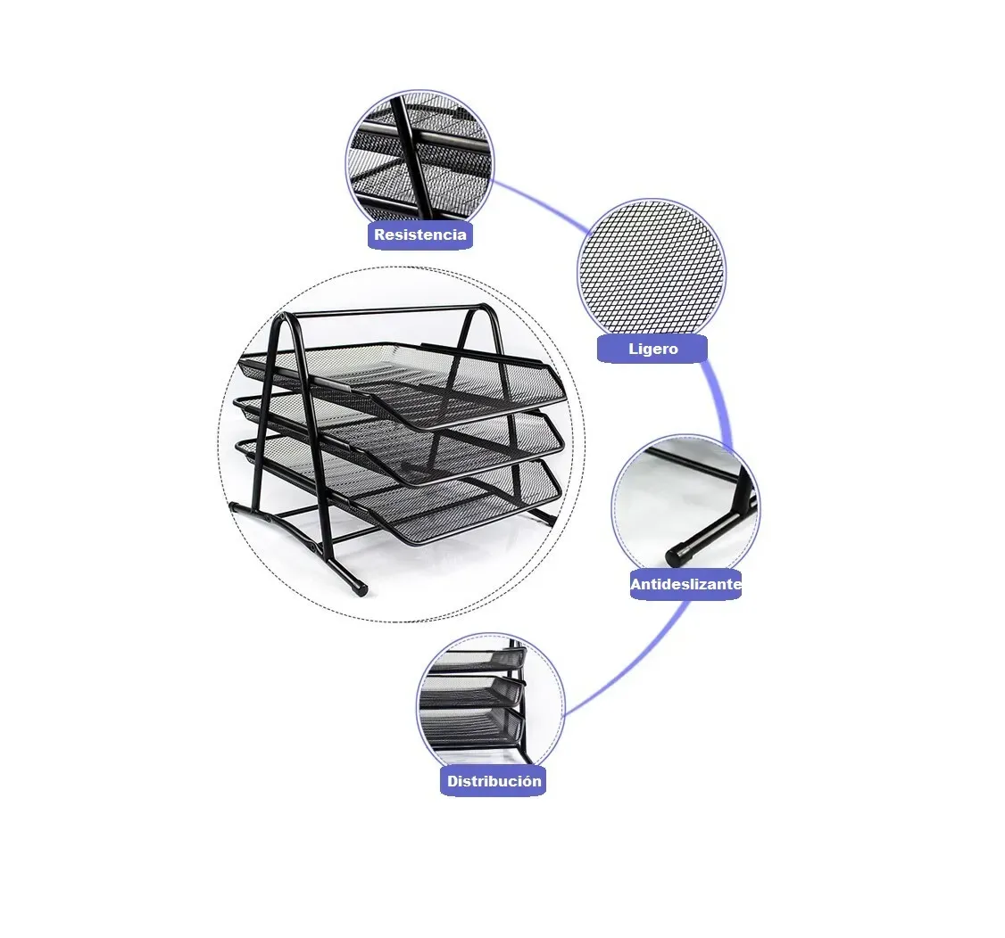 Bandeja Organizadora Metálica Malla X 3 Puestos En Negro