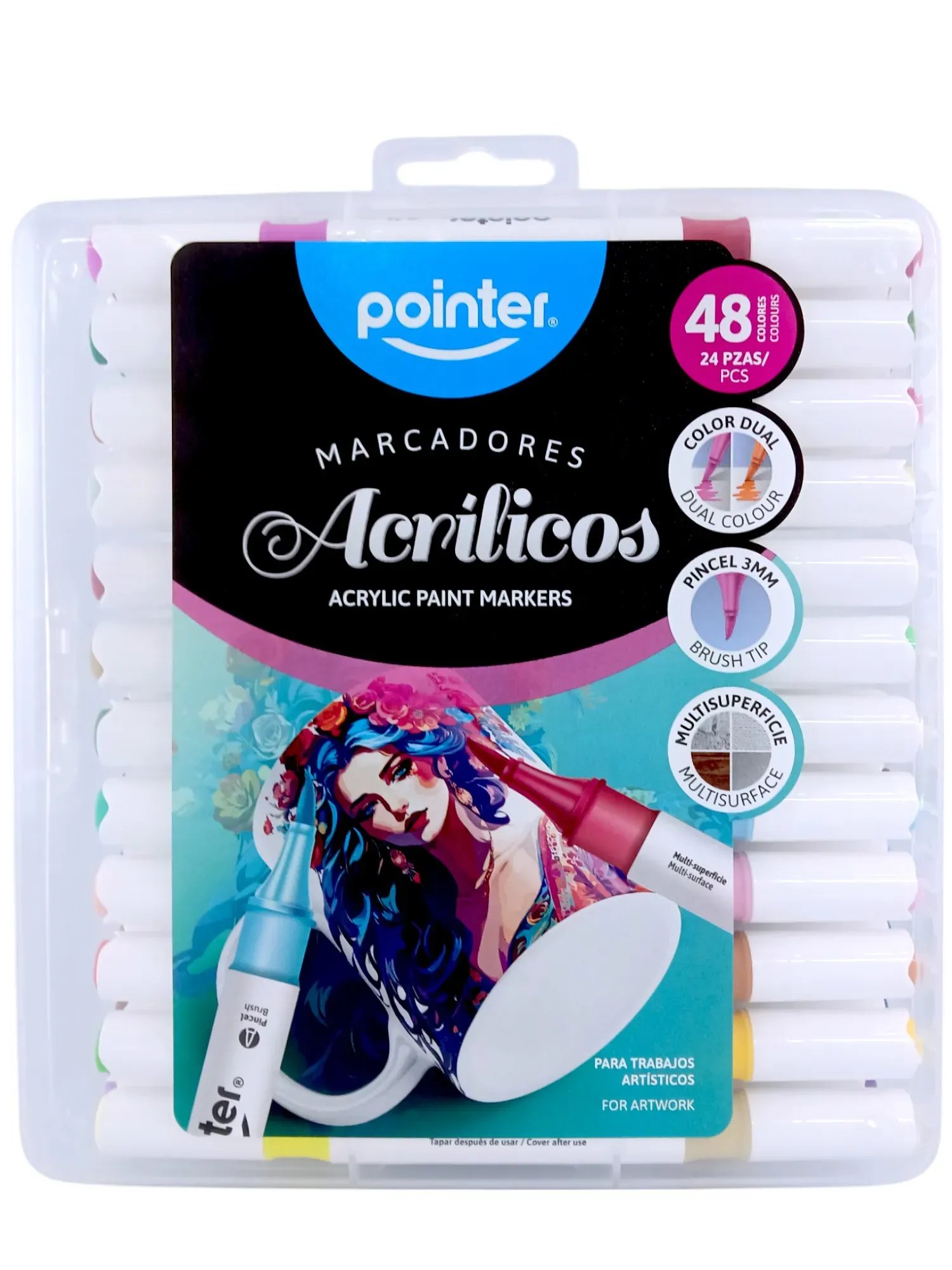 Marcador Acrílico Pointer Doble punta x48 Colores  