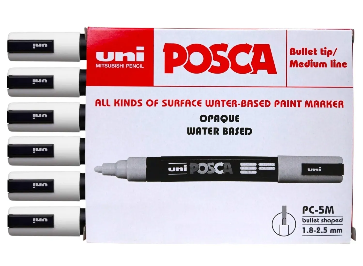 Marcador Posca Pc-5m Blanco, Caja X 6 Unidades