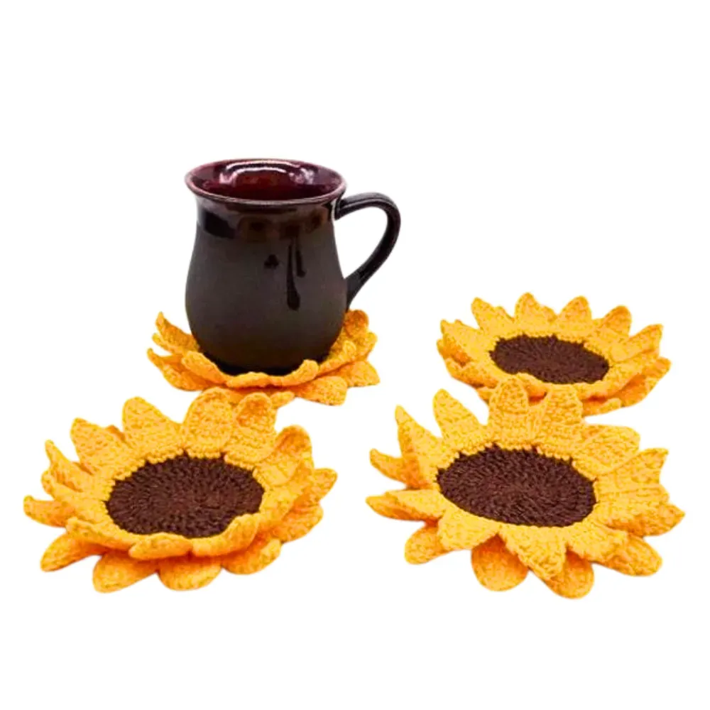 Porta Vasos Tejidos Set 4 Girasol