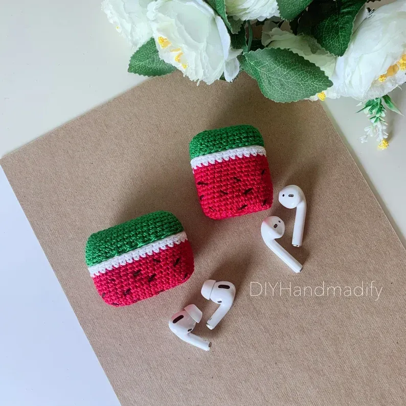 Funda Airpods Tejida Sandia