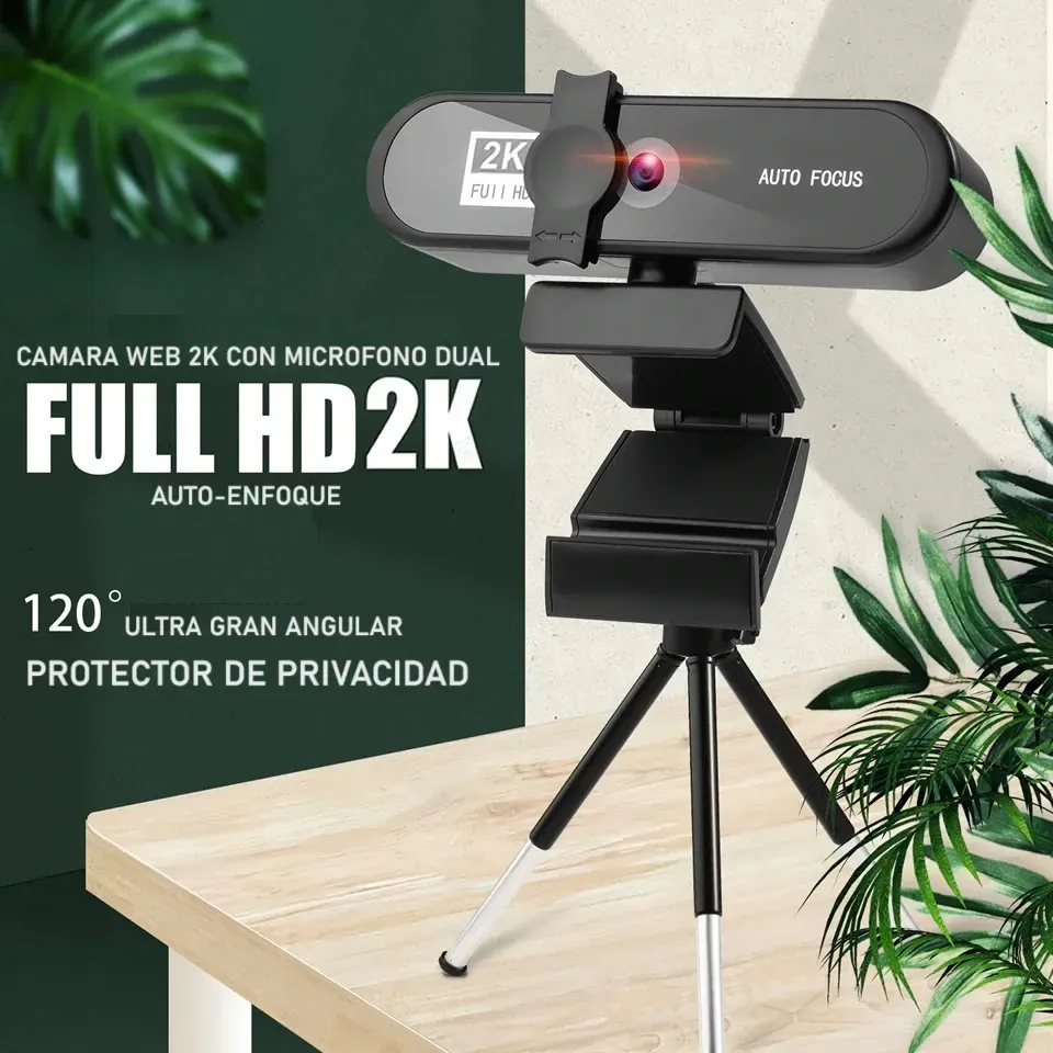 Camara Web 2k Profesional Autoenfoque Ultra Hd Microfono Omnidireccional con Tripode