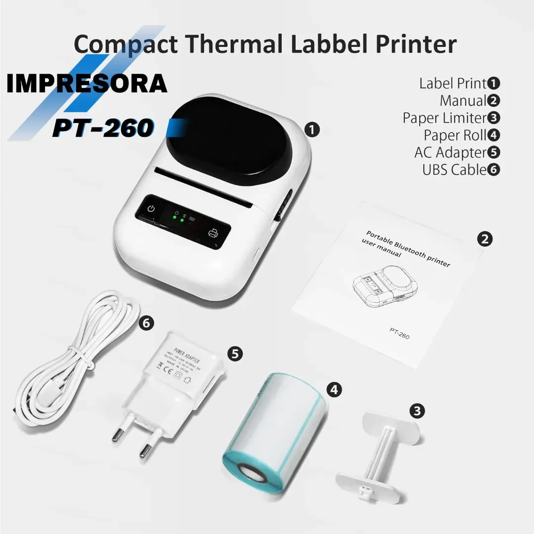 Impresora Térmica De Etiquetas Adhesivas Goopjrt Pt-260, Impresora Portátil Con Bluetooth Y Usb, Impresión 58mm, Para Pegatinas, Etiquetas Adhesivas, Stickers, Códigos De Barras, Android Y iOS