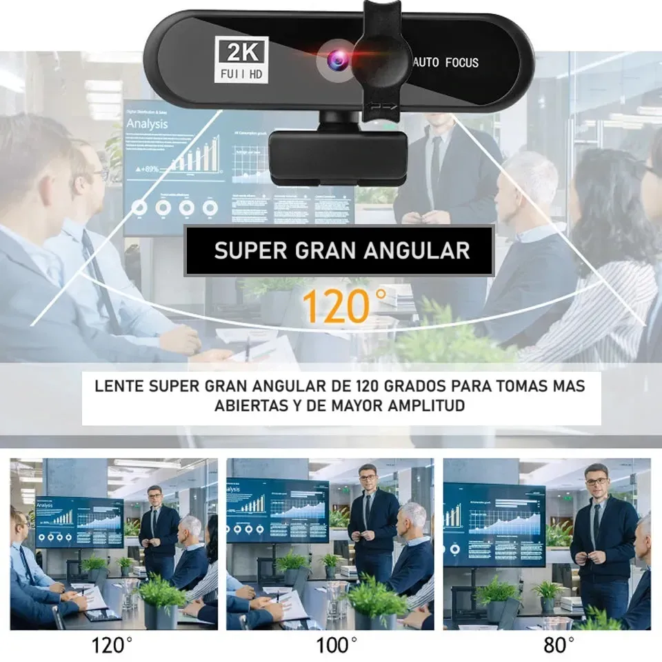 Camara Web 2k Profesional Autoenfoque Ultra Hd Microfono Omnidireccional con Tripode