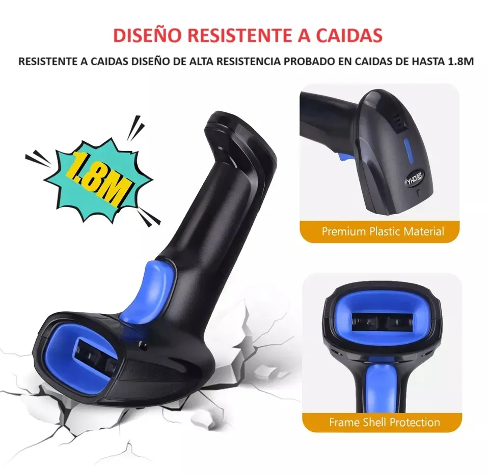 Lector Inalámbrico De Códigos De Barras Portátil YHD1100LW, Color Negro, Inalámbrico Usb, Cable Usb, Escáner Laser De Lectura Rápida 1d, Plug And Play, Diseño Portátil Y Batería Larga Duración