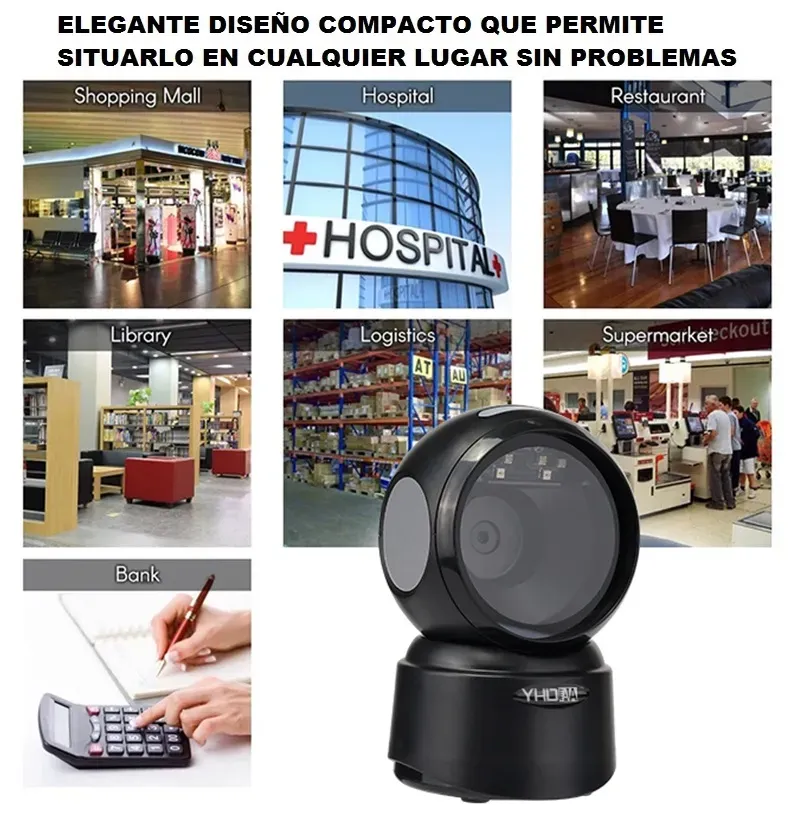 Lector Escáner De Códigos De Barras Omnidireccional USB Con Base Color Negro, Lectura Rápida de Códigos 1D, 2D, QR y PDF417, Para Comercios, Supermercados, Almacenes, Bodegas, Lectura Super Rapida 