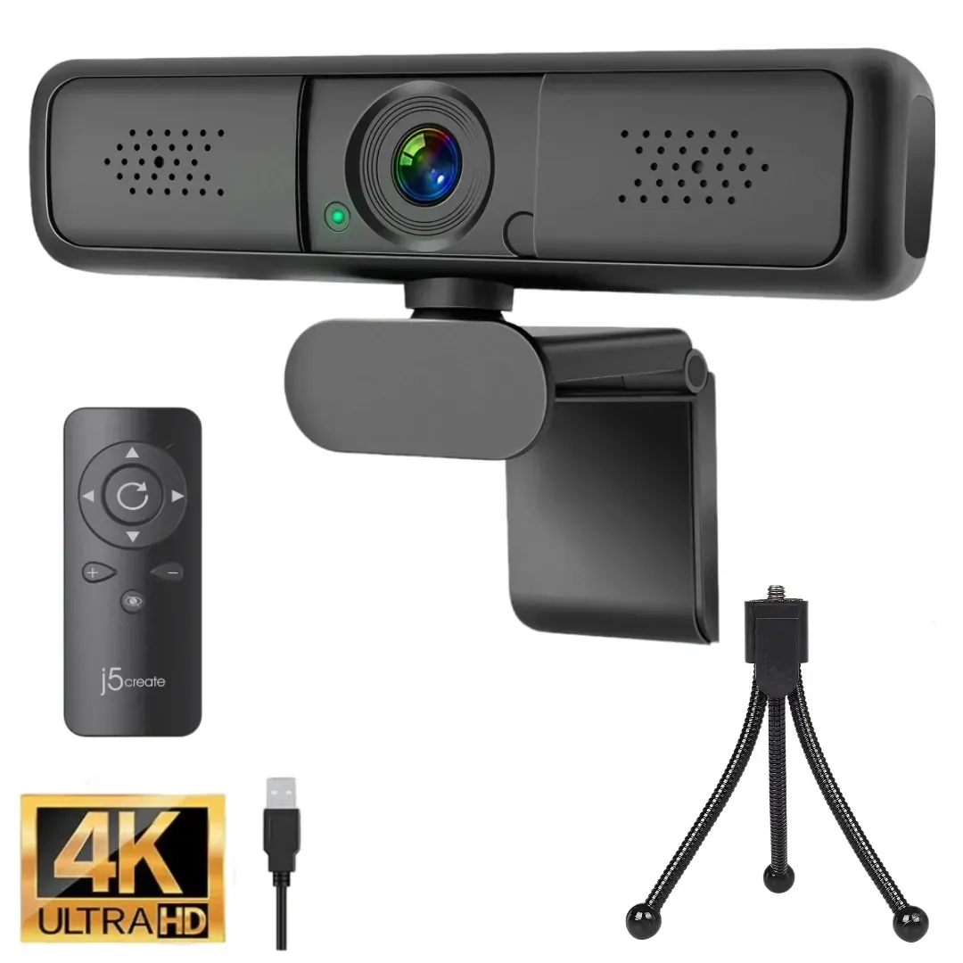 Cámara Web 4k Ultra Hd Con Control Remoto, Zoom Digital De 5x Cámara Usb De 8mp Webcam 4k Reales De Alta Resolución, Rotación De 360°, Micrófono Dual Reducción Del Ruido Con Mini Trípode