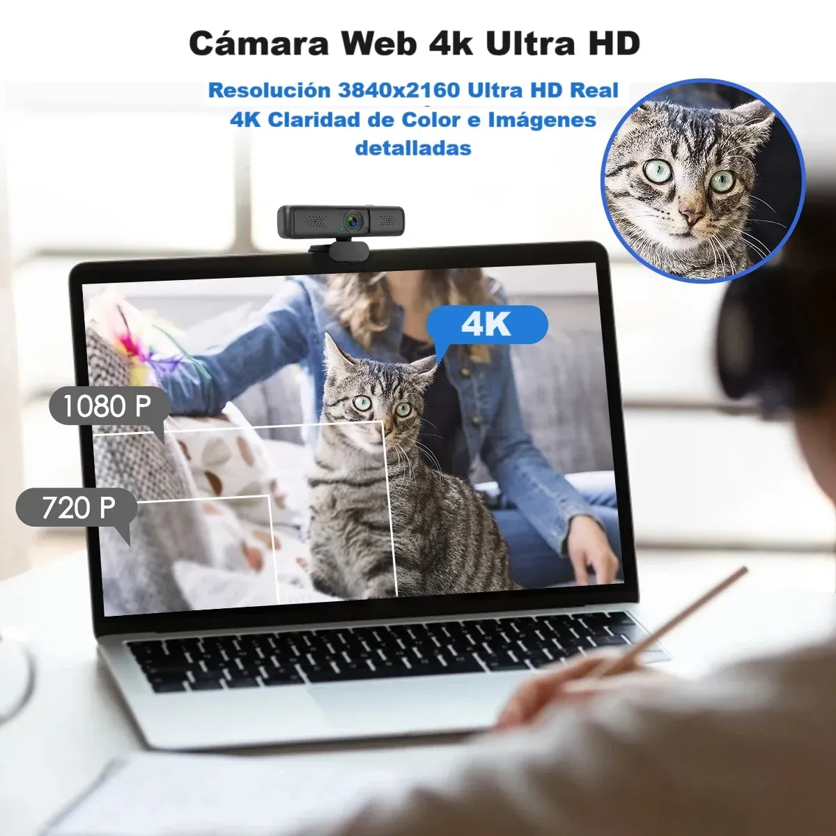 Cámara Web 4k Ultra Hd Con Control Remoto, Zoom Digital De 5x Cámara Usb De 8mp Webcam 4k Reales De Alta Resolución, Rotación De 360°, Micrófono Dual Reducción Del Ruido Con Mini Trípode