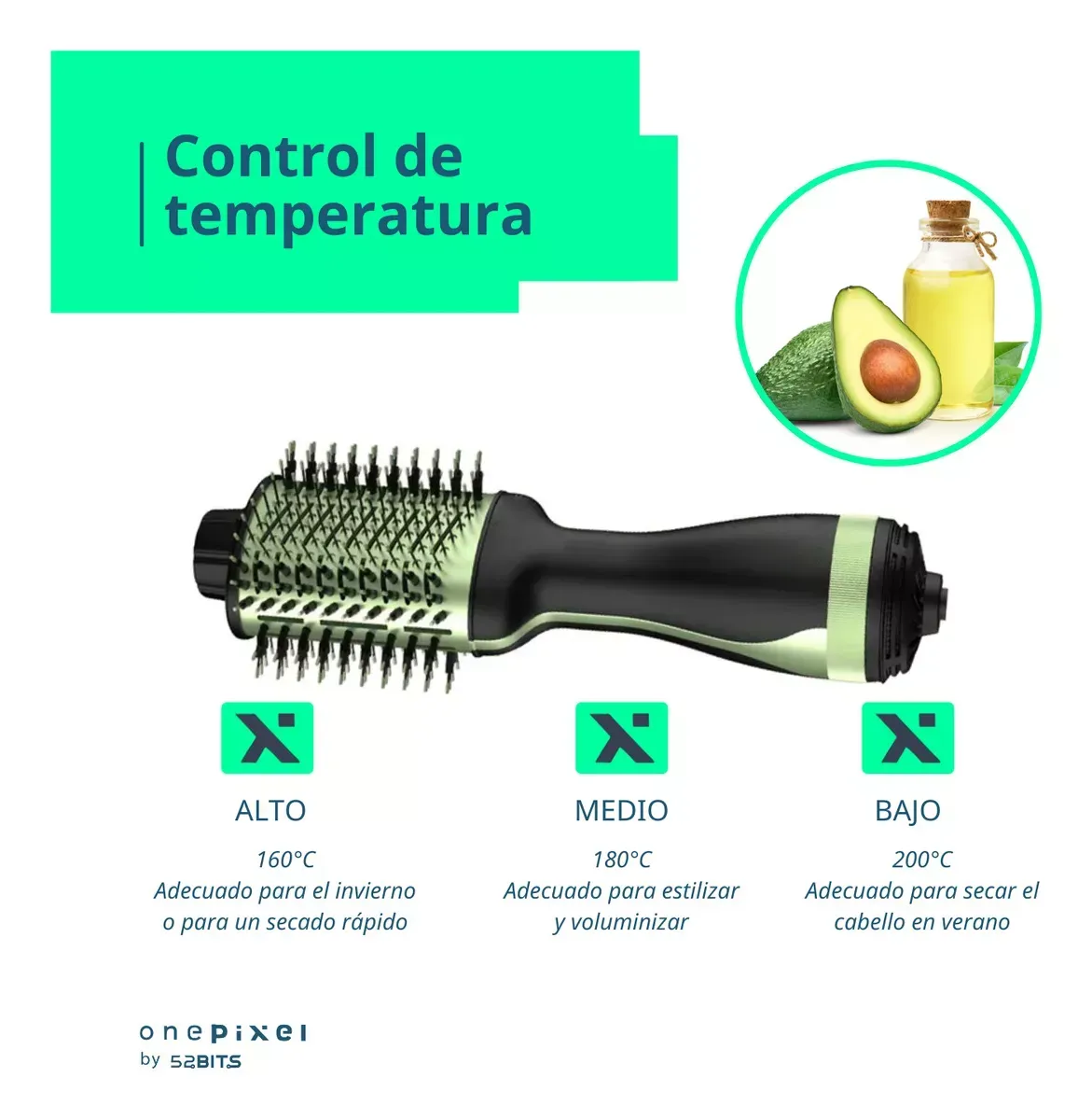 Cepillo Secador Aguacate Aire Caliente Para Cabello One Step Color Negro 