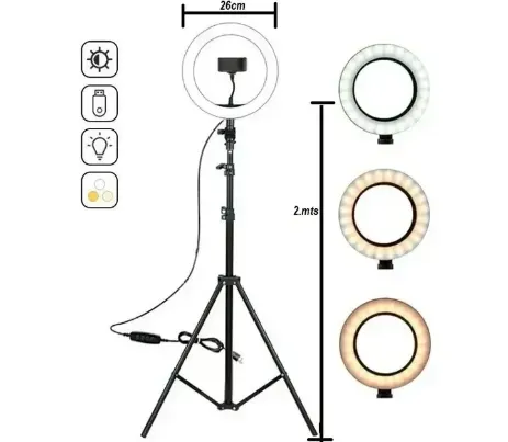 Aro De Luz Led De 26cm Con Pedestal Trípode 210cm