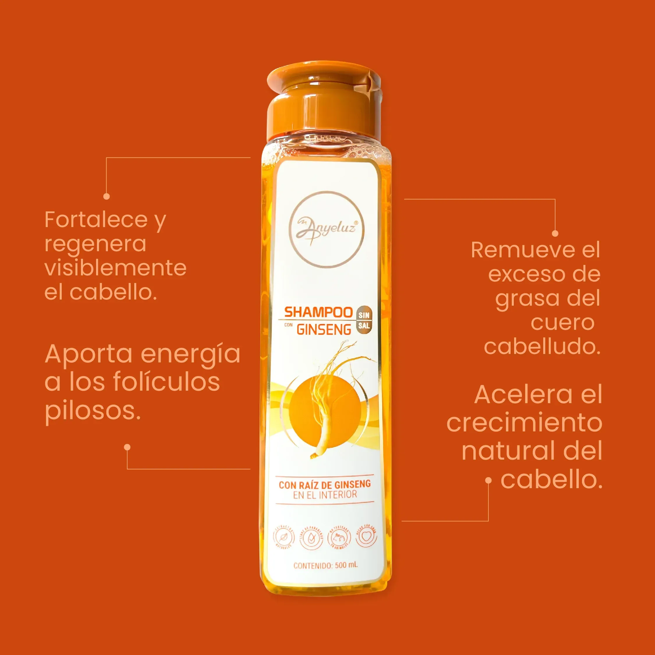 Shampoo Con Ginseng Anyeluz X 500ml