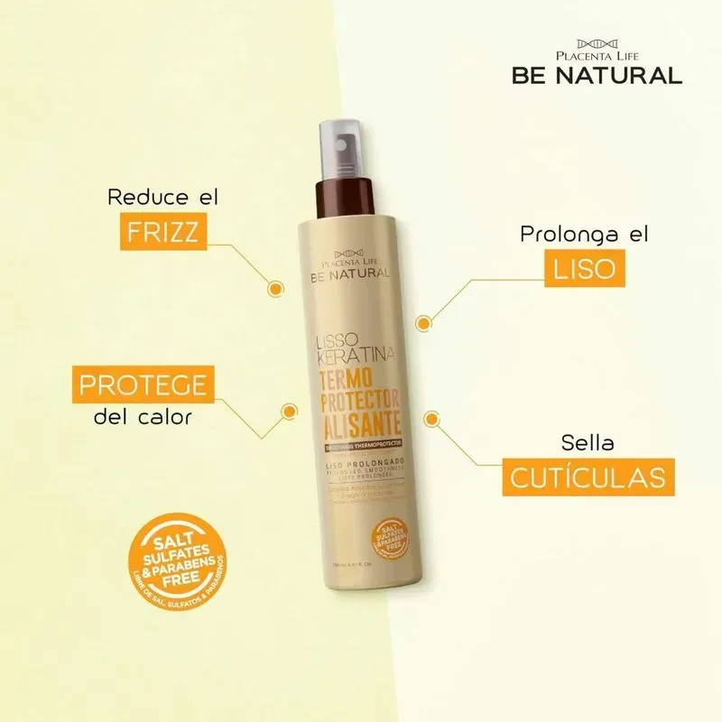 Termoprotector Be Natural Lisso Keratina Alisante 250ml