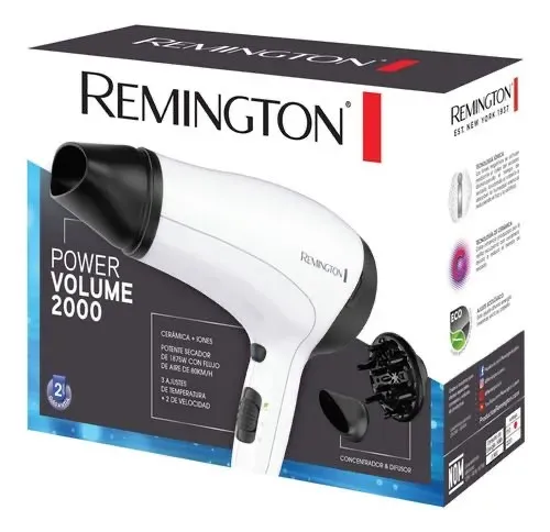 Secador Remington Power Volumen 2000, Iones Y Cerámica D3015 Color Blanco 125V