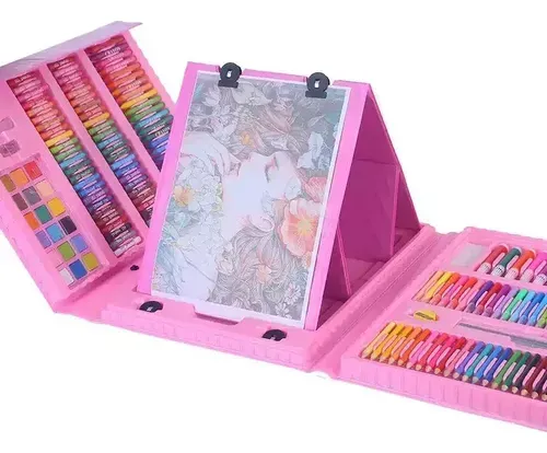 Set De Arte Para Niños 208 Piezas Portátil Crayon Colores Color Rosa