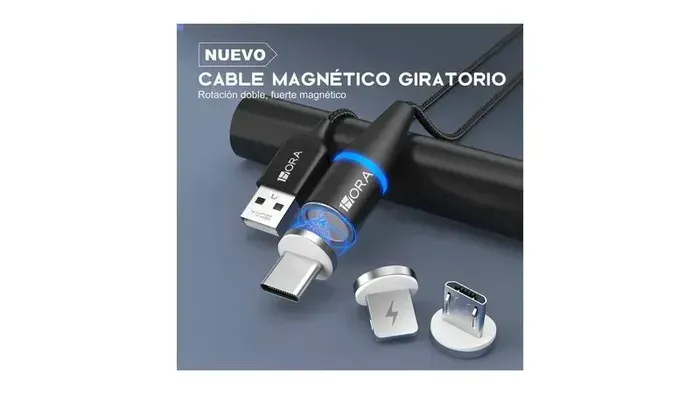 Cable 1hora Cab253 Magnético Tipo C Ip V8 Intercambiables Negro