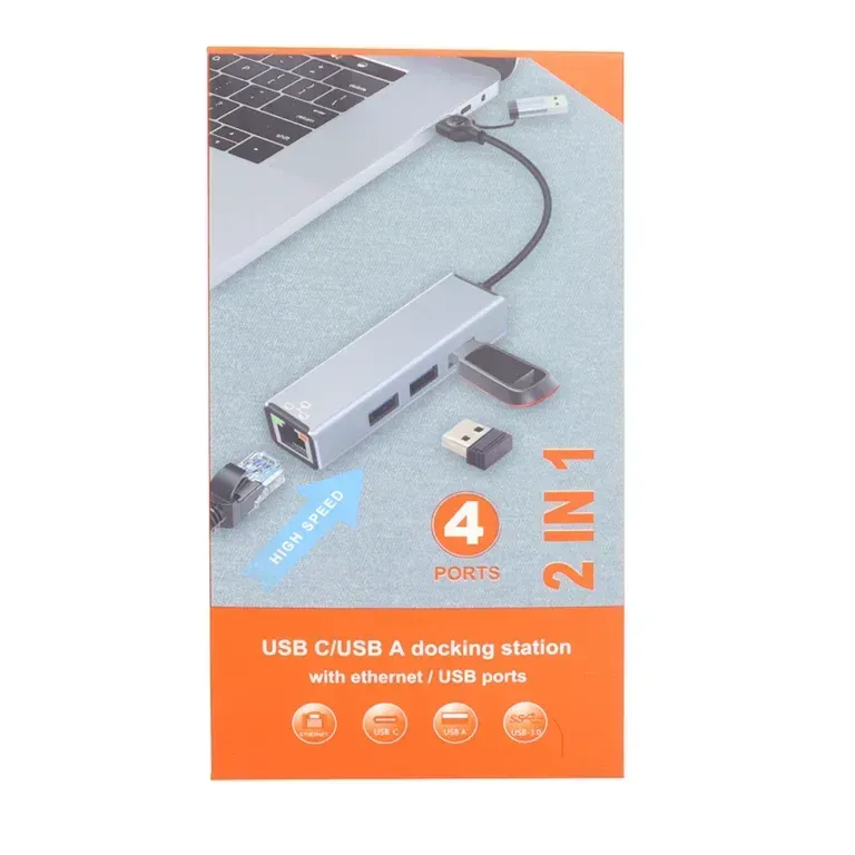 Hub Usb Tipo C Dual Rj45 Base 1000 Lh