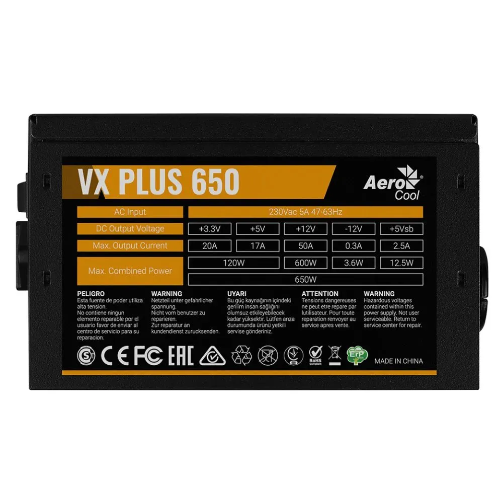 Fuente De Poder Aerocool VX Plus 650