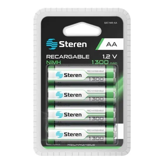 Paquete de 4 pilas Steren recargables "AA" NiMH 1300 mAh