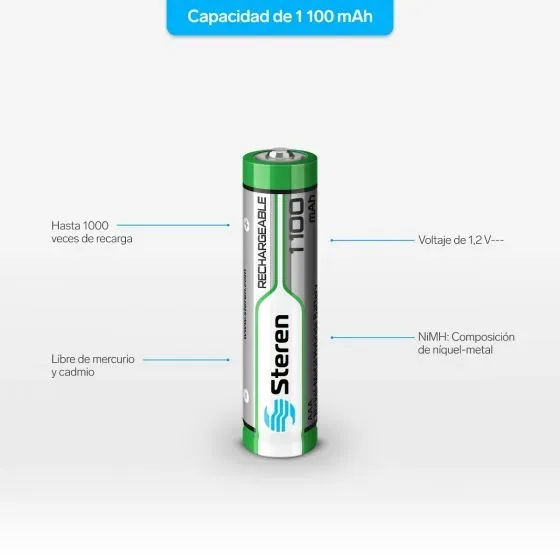 Paquete de 4 pilas recargables "AAA" NiMH 1100 mAh