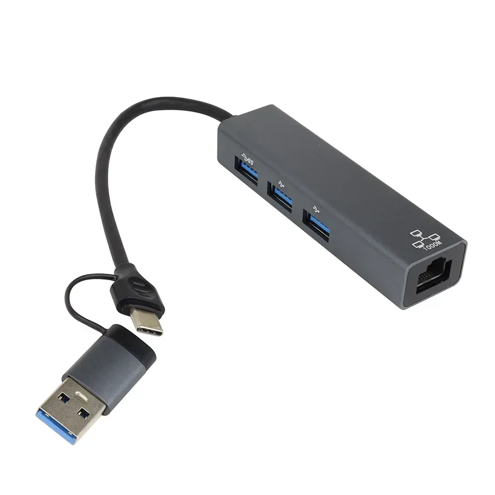 Hub Usb Tipo C Dual Rj45 Base 1000 Lh