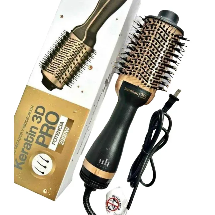 Cepillo Secador Y Moldeador Para Cabello Keratina 3d Pro Aire Caliente Voluminizador 