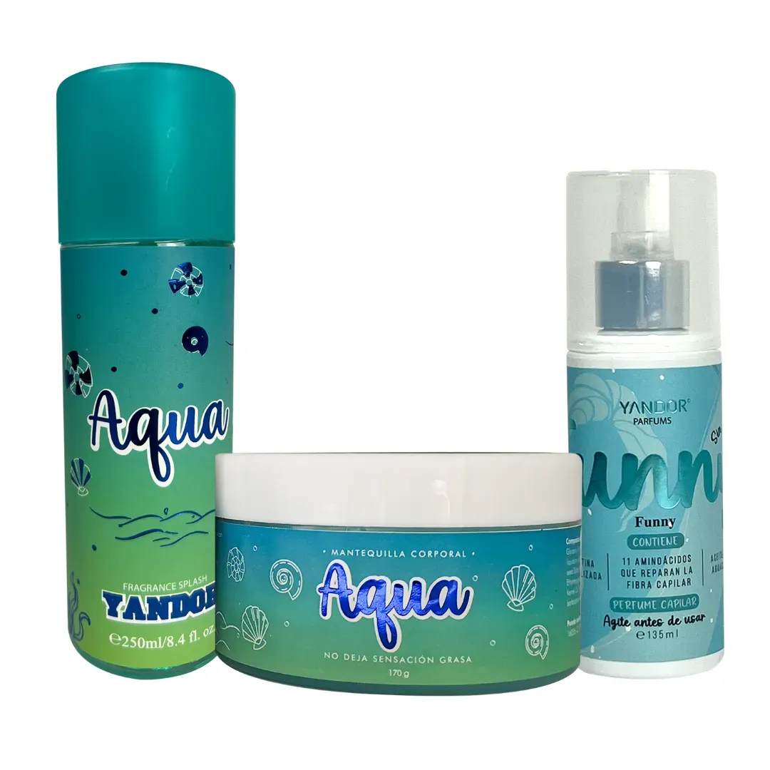 Kit de Splash y Mantequilla Corporal + Perfume del Cabello (Aqua, Funny)