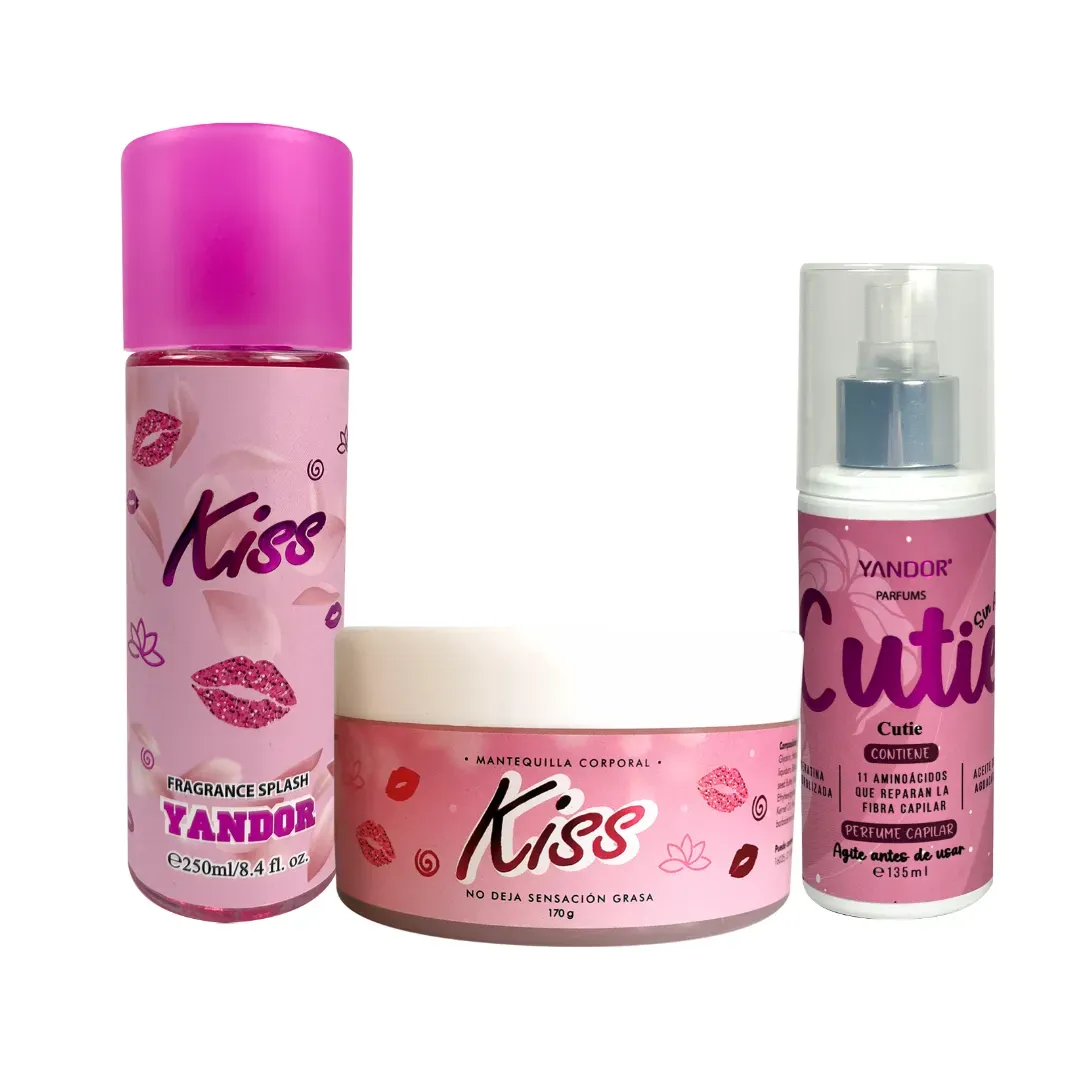 Kit de Splash y Mantequilla Corporal de Kiss + Perfume del Cabello (Kiss, Cutie)