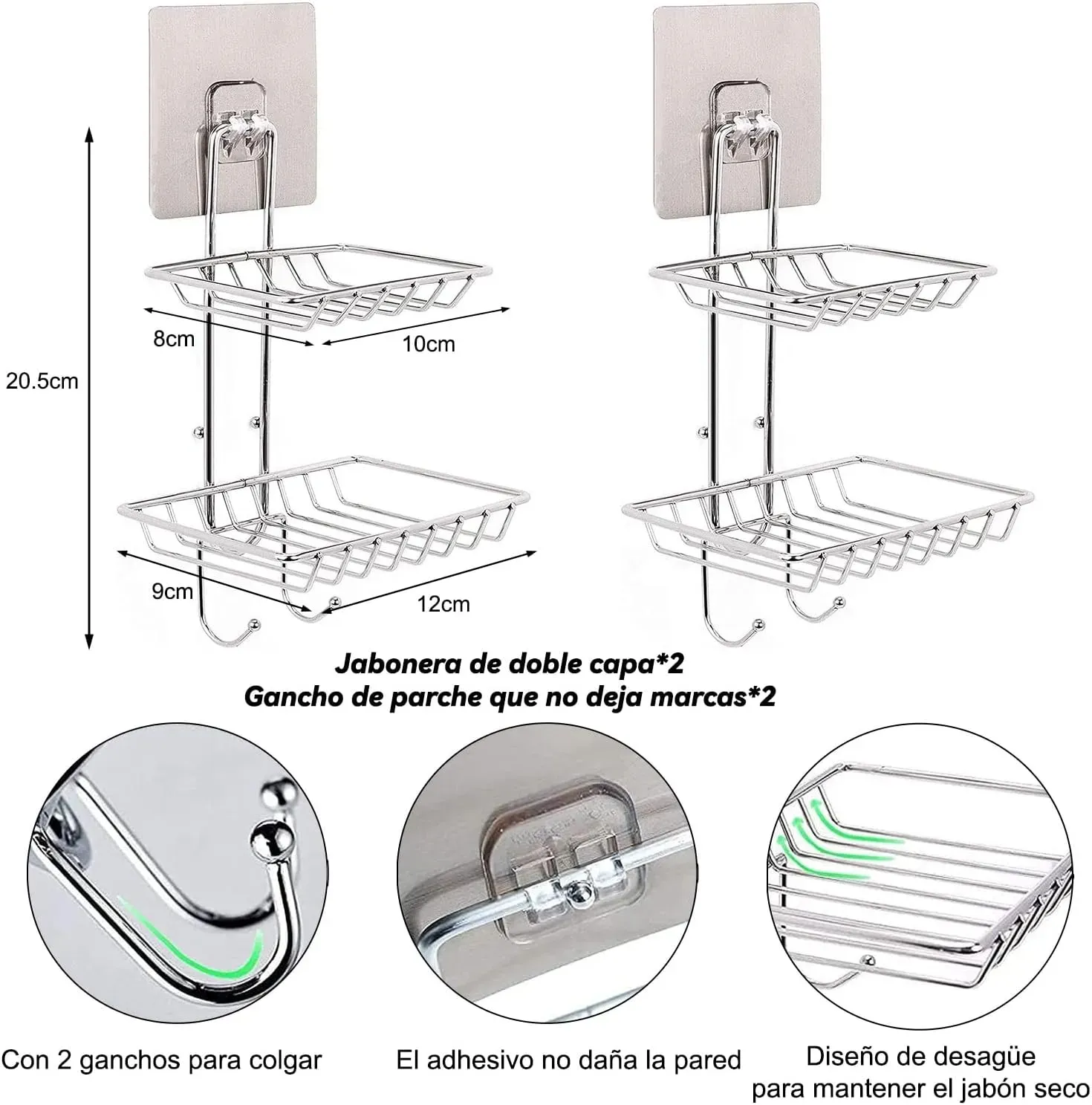 Organizador de Jabón de 2 Niveles, con Adhesivo