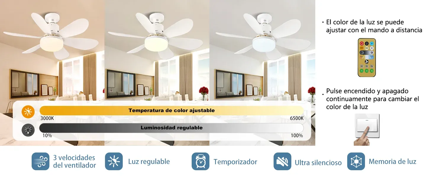 Ventilador Techo con Luz LED