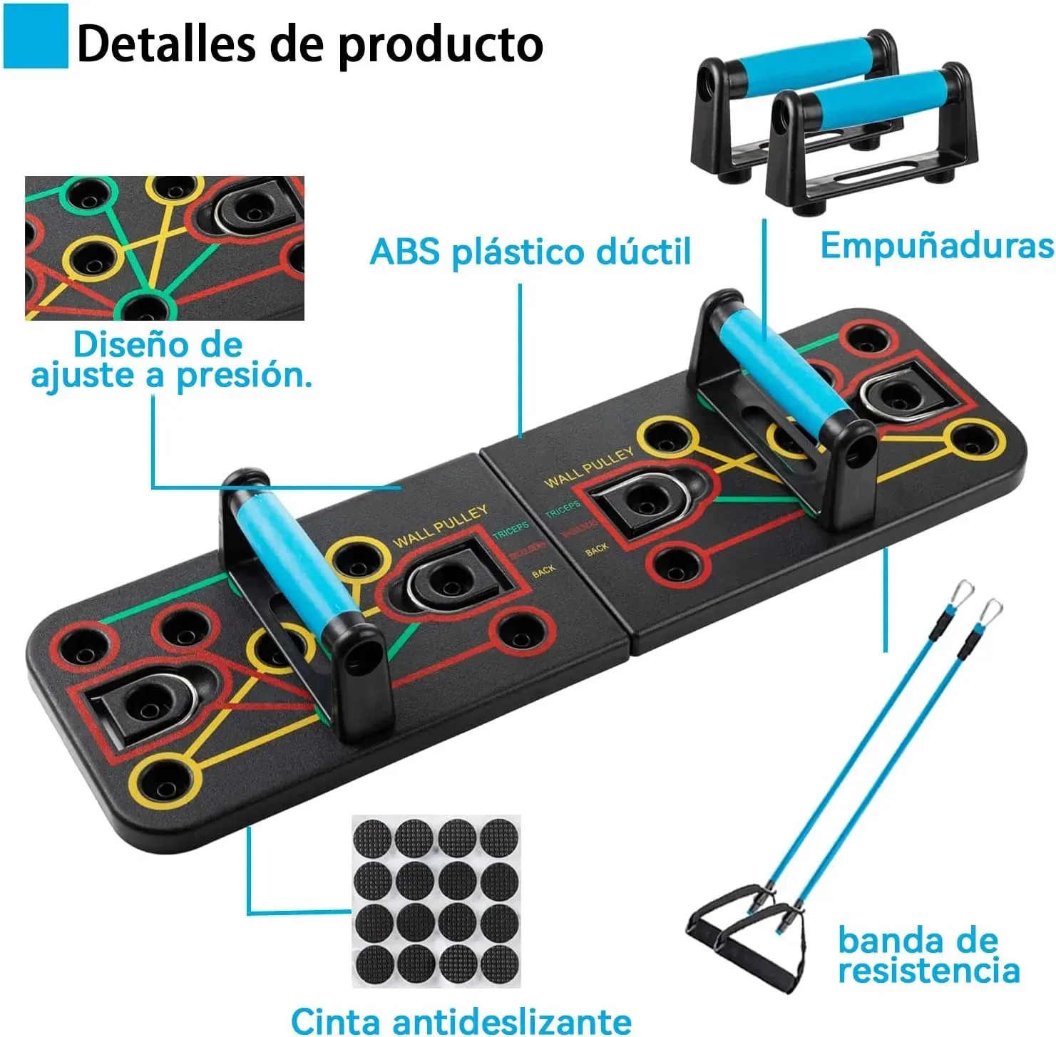 Tabla Push Multifuncional Con Bandas Elasticas y Flexiones Para Pecho