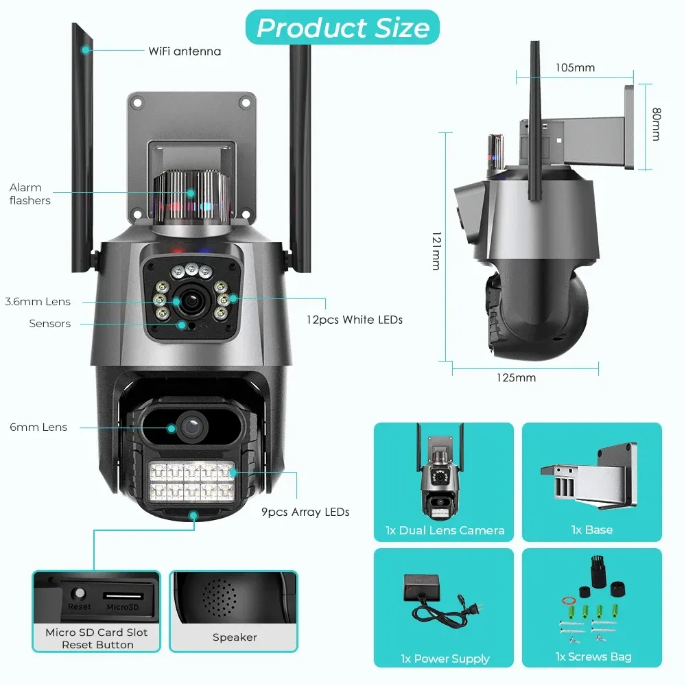 Camara IP Seguridad, Alarma, Doble Lente APP V380Pro