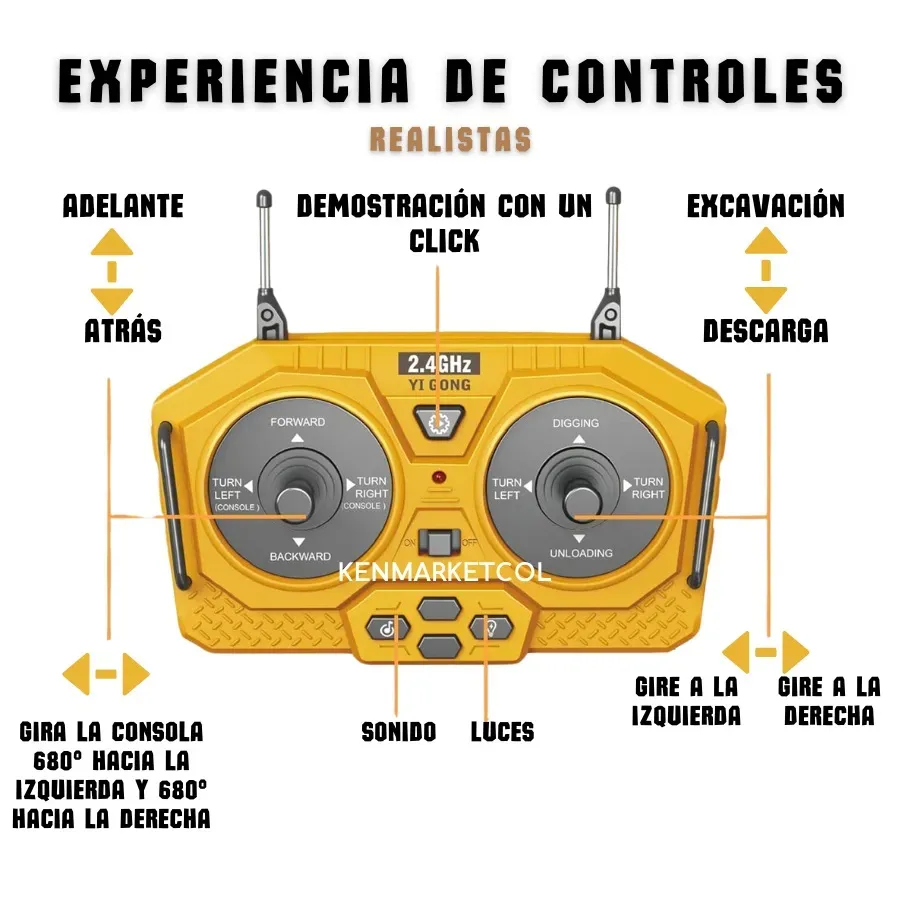 Excavadora a Control Remoto Realista Metal 