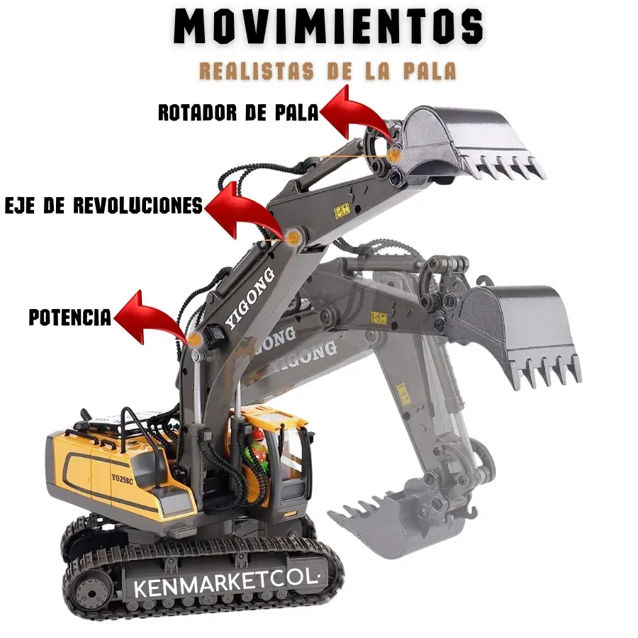 Excavadora a Control Remoto Realista Metal 