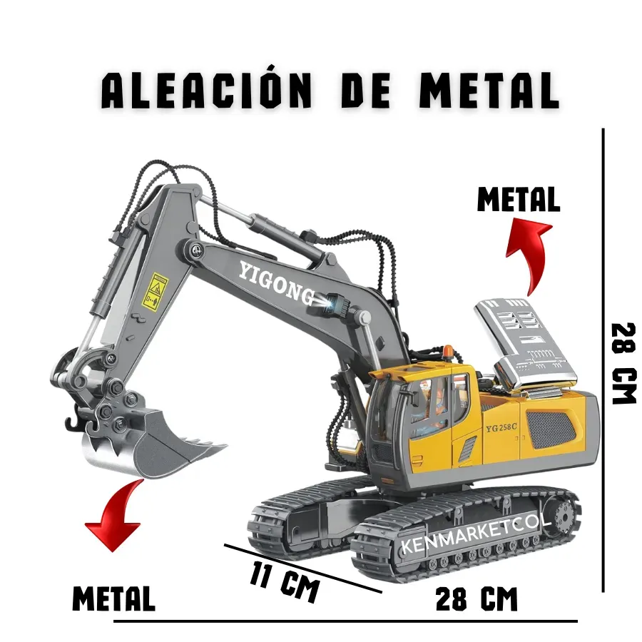 Excavadora a Control Remoto Realista Metal 