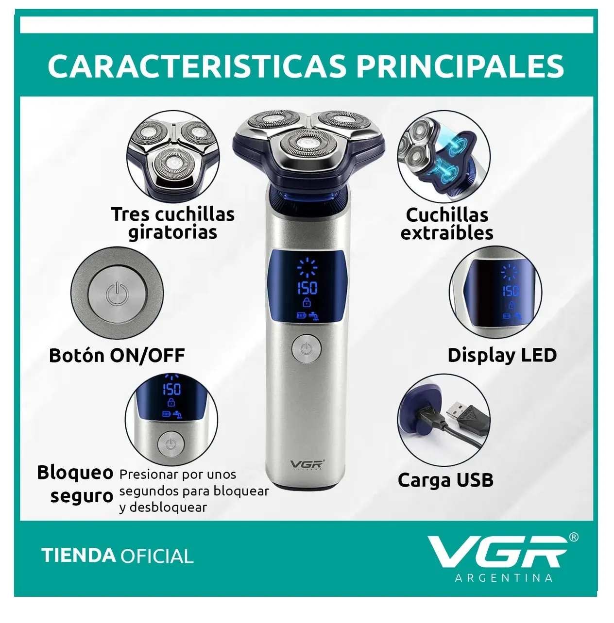 Afeitadora Eléctrica Hombre Shaver VGR V-328 Impermeable