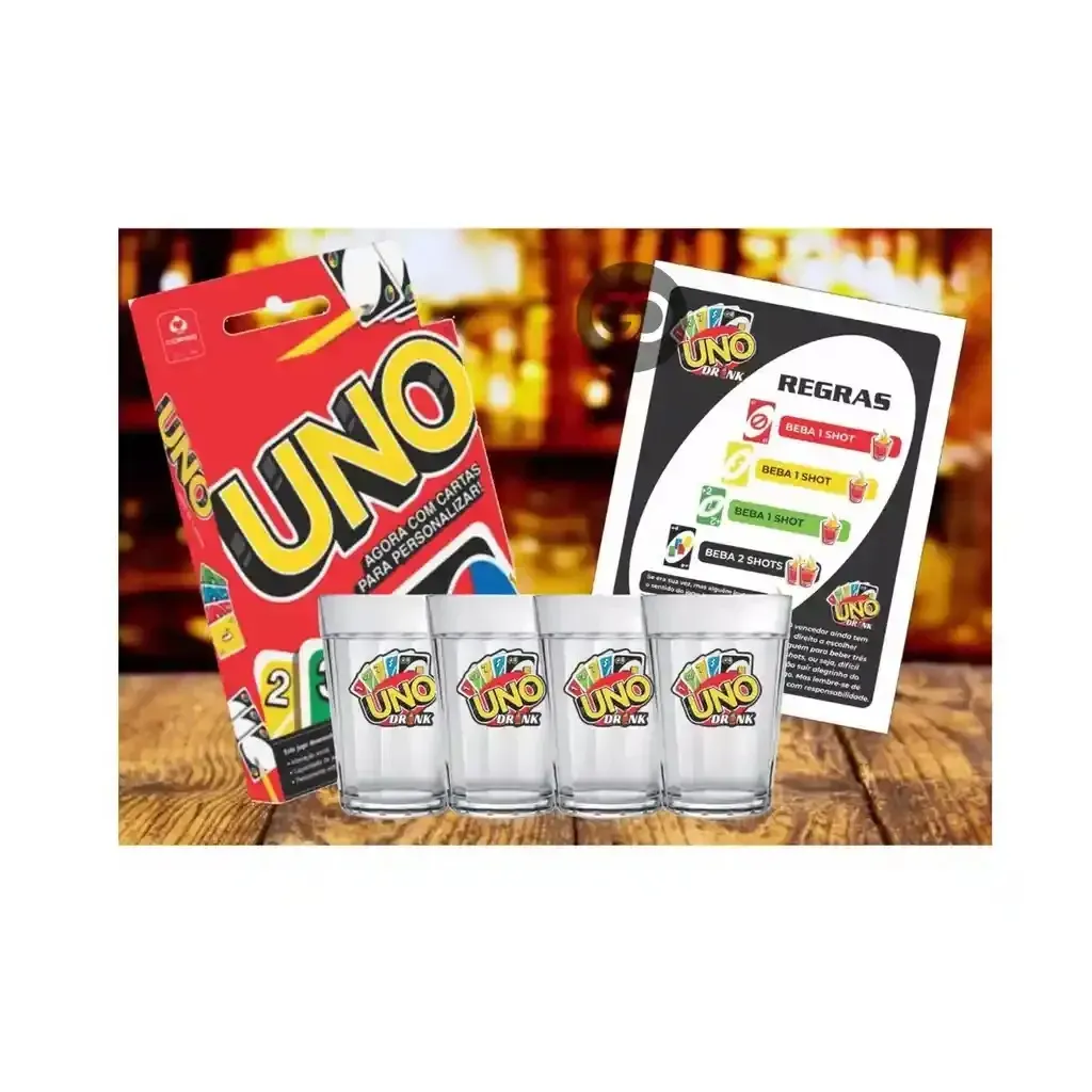 Juego De Cartas Uno Drink + 4 Vasos Para Shot