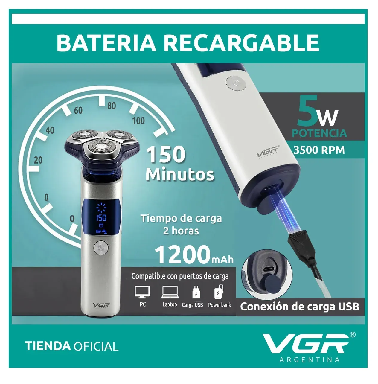 Afeitadora Eléctrica Hombre Shaver VGR V-328 Impermeable