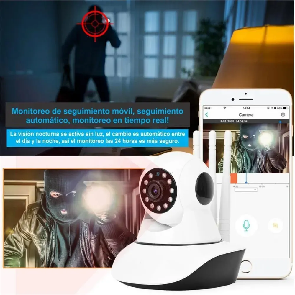 Cámara Robótica Seguridad Wifi 3 Antenas 360