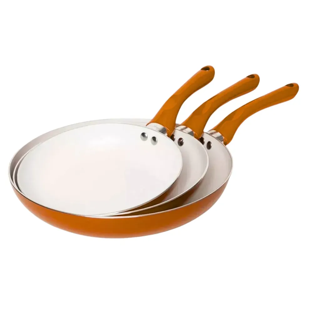 Juego De Sartenes 5 Piezas Ceramic Naranja Con Tapa De Vidrio