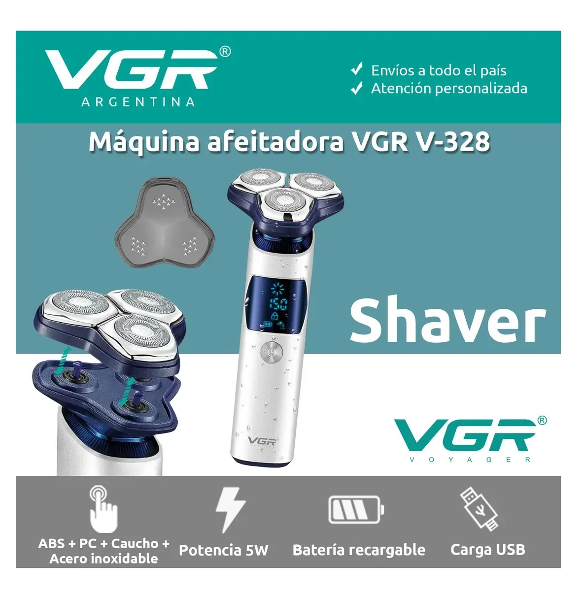 Afeitadora Eléctrica Hombre Shaver VGR V-328 Impermeable