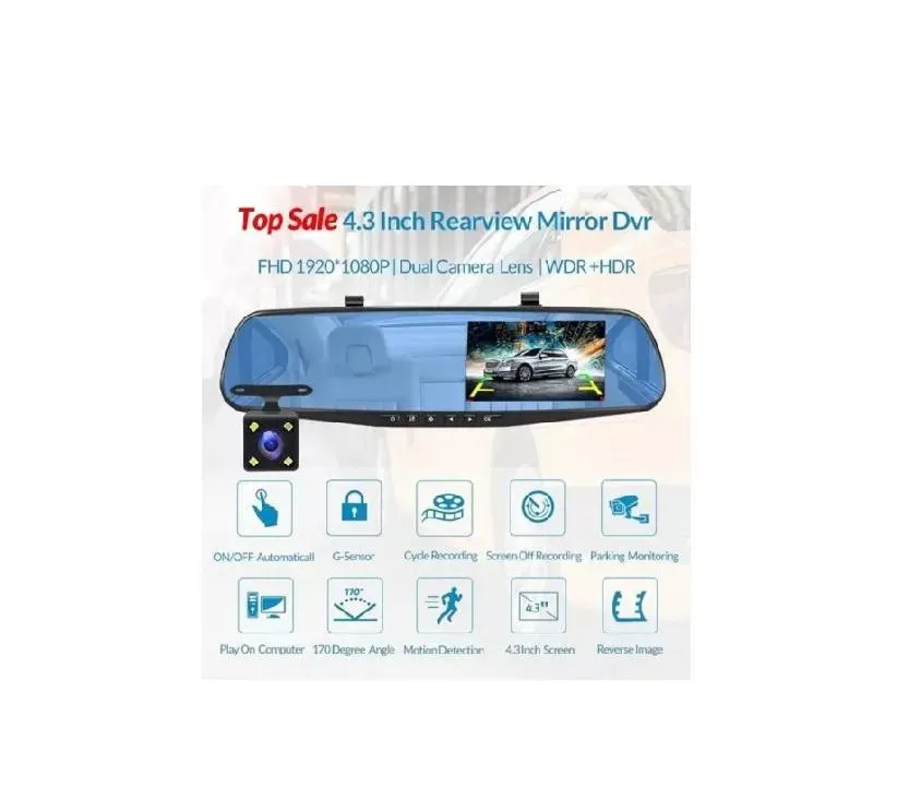 Espejo Retrovisor Doble Cámara Pantalla 4.3'' Full Hd Carro